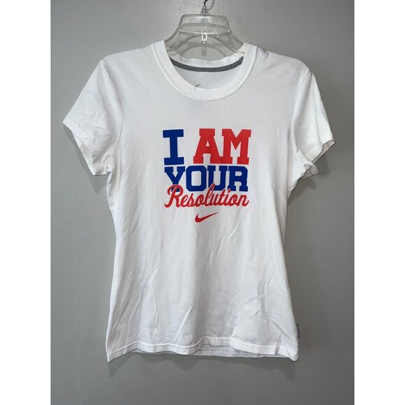 Nike Dri-Fit Cotton Tee "I Am Your Resolution" White Short Sleeve‎ Size M - Picture 1 of 7